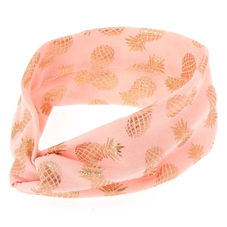 Wide Jersey Metallic Pineapple Headwrap - Rose Gold,
