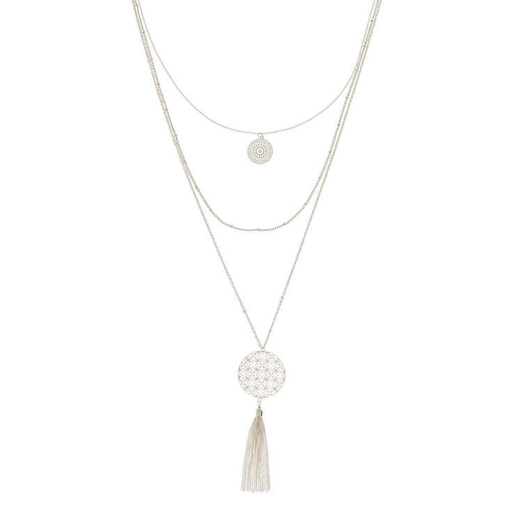 Silver Filigree Medallion Multi Strand Necklace,