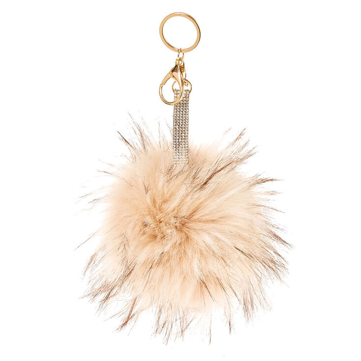 Ivory Faux Fur Pom Pom Keychain,