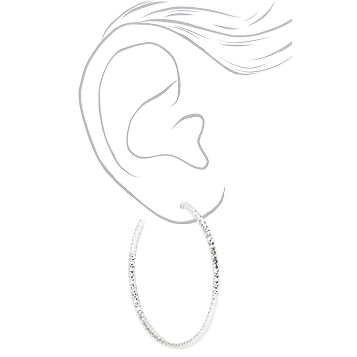 Silver 40MM Laser Cut Spring Clip Hoop Earrings,