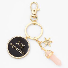 Gold Mystical Gem Zodiac Keychain - Aquarius,