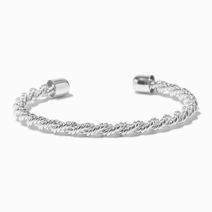 Silver-tone Twisted Rope Cuff Bracelet,