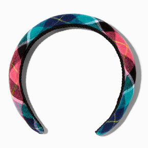 Teal &amp; Pink Plaid Puffy Headband,