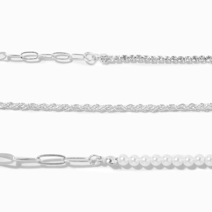 Silver Chainlink &amp; Pearl Bracelets - 3 Pack,