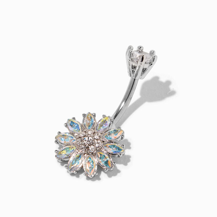 Silver 14G AB Flower Belly Ring,