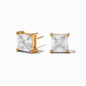 Gold-tone Stainless Steel Cubic Zirconia 8MM Square Stud Earrings,