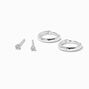 ICING Select Sterling Silver Cubic Zirconia 2MM Round Stud &amp; 8MM Clicker Hoop Earrings,