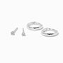 Icing Select Sterling Silver Cubic Zirconia 2MM Round Stud &amp; 8MM Clicker Hoop Earrings,