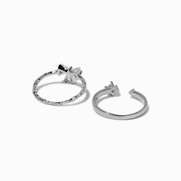 Silver-tone Bow Cubic Zirconia Open-Front Ring Set - 2 Pack,