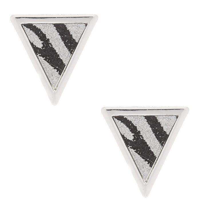 Silver Zebra Print Triangle Stud Earrings,