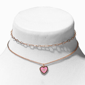 Pink Evil Eye &amp; Chain Choker Necklaces - 2 Pack,
