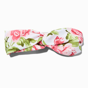 Pink &amp; White Rose Twisted Headwrap,