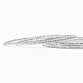 Silver-tone Laser Cut Textured Bangle Bracelets - 5 Pack,