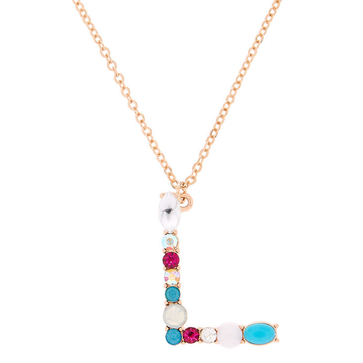Embellished Long Initial Pendant Necklace - L,