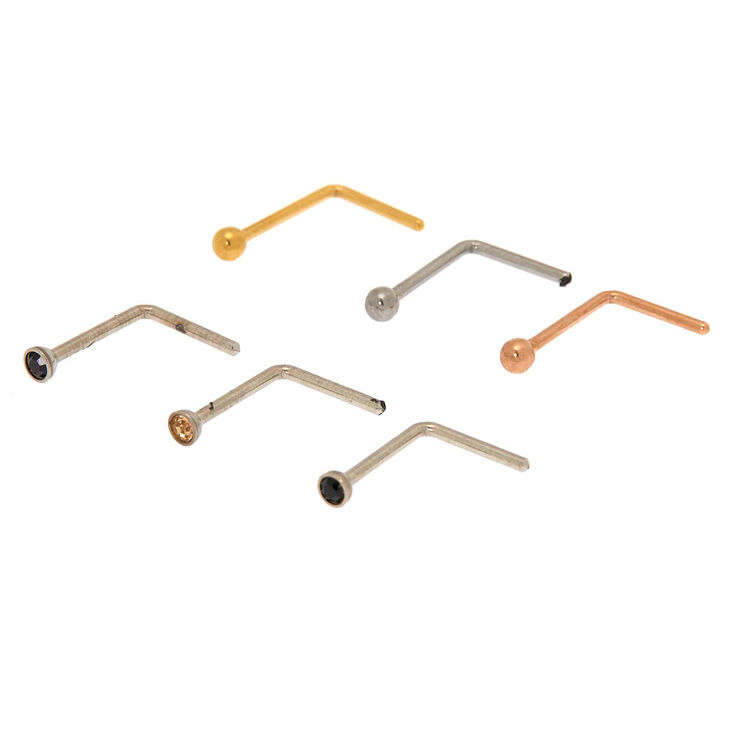 Mixed Metal 20G Stone Nose Studs - 6 Pack,