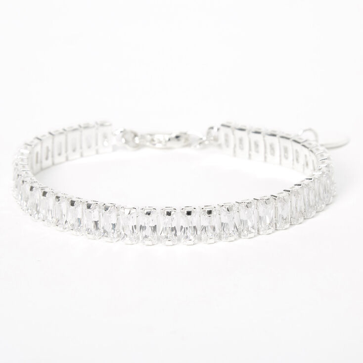 Silver Cubic Zirconia Emerald-Cut Chain Bracelet,
