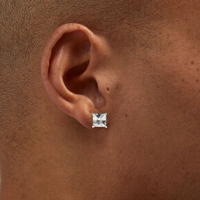 Silver Cubic Zirconia 8MM Square Stud Earrings,