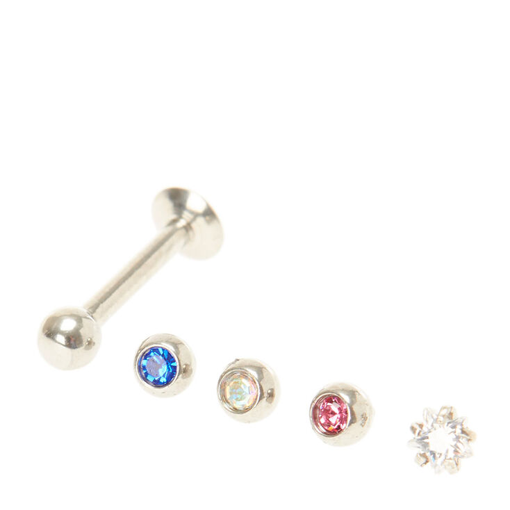 16G Red, White, & Blue Crystal Lip Rings,