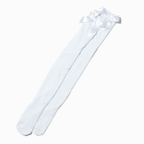 White Over The Knee Satin Bow Socks,