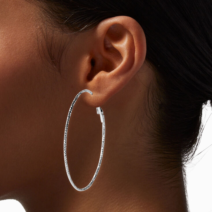 Silver-tone Textured Graduated Hoop Earrings - 3 Pack,