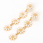 Gold 2&quot; Daisy Flower Linear Drop Earrings - White,