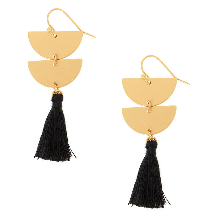 Geometric Black Tassel Drop Earrings,