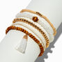 White Tassel Wooden Beaded Stretch Bracelet Set - 5 Pack,