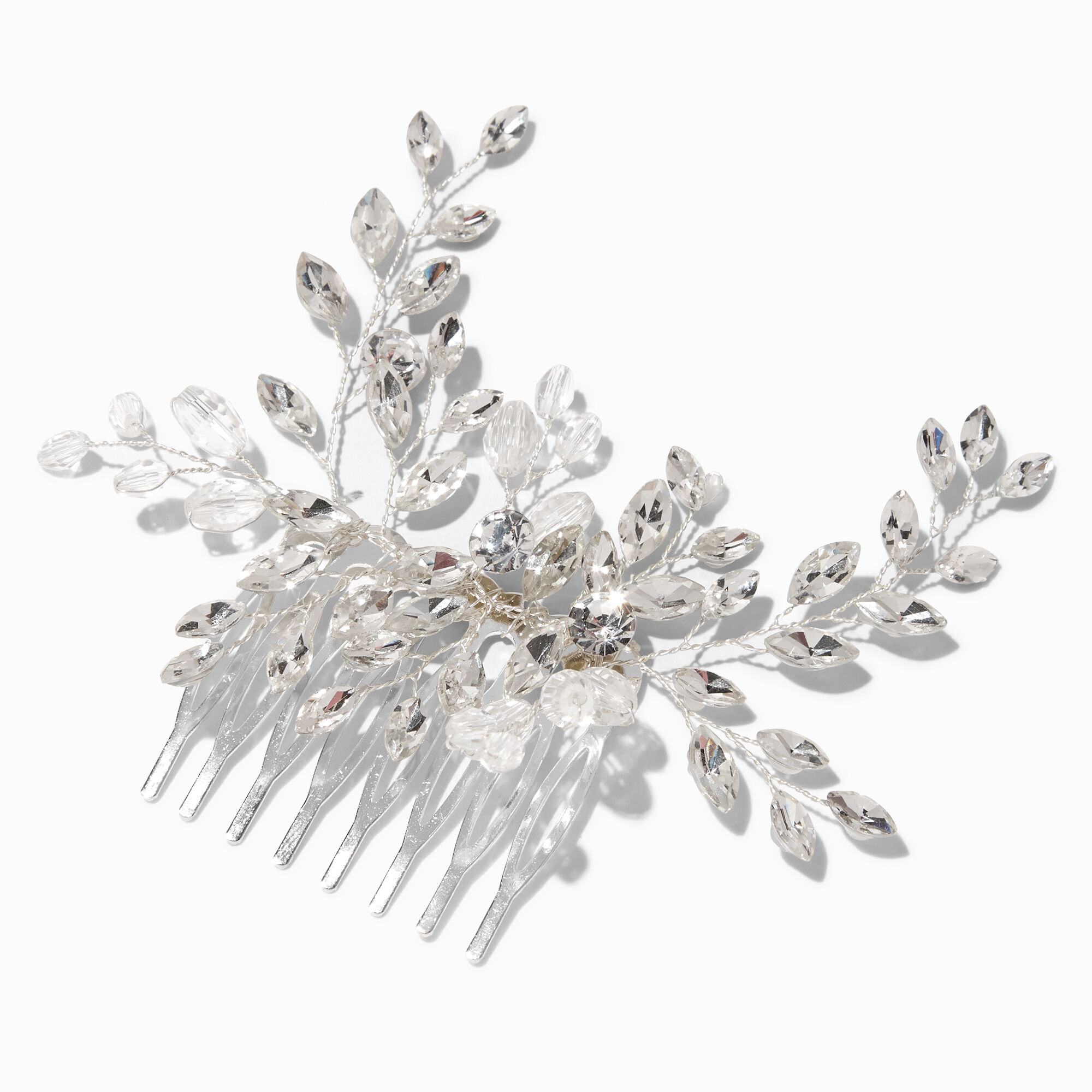 Silver Rhinestone Floral Spray Hair Comb Icing US