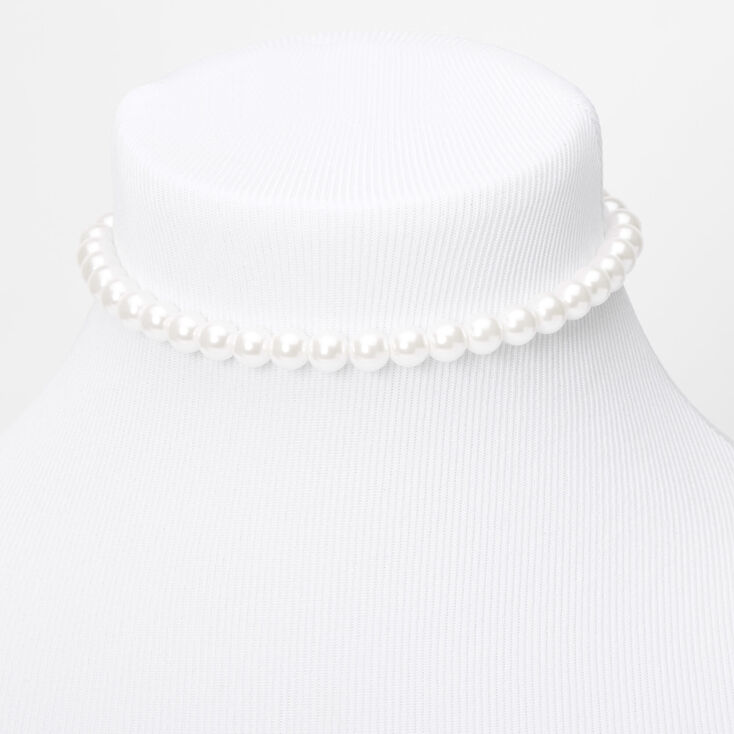 Classic 8MM Pearl Choker Necklace - White,