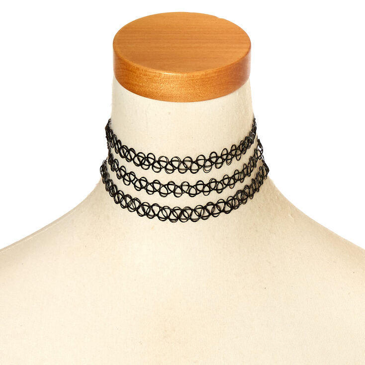 3 Pack Black Classic Tattoo Choker Necklaces,