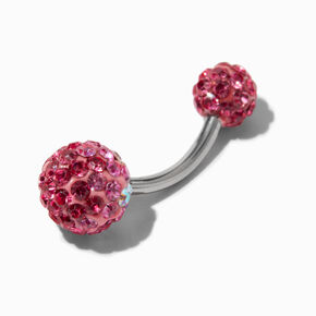 Silver 14G Pink Fireball Belly Ring,