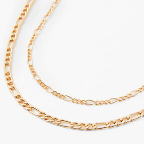 Gold Chunky Figaro Chain Link Necklace Set - 2 Pack,
