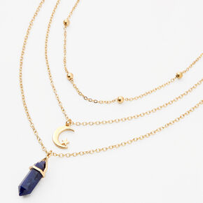 Navy Crystal Celestial Multi Strand Gold Chain Necklace,