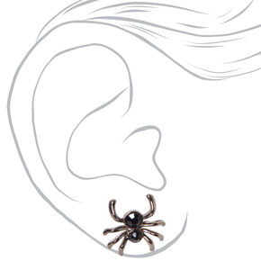 Halloween Faux Gemstone Spider Stud Earrings - Black,