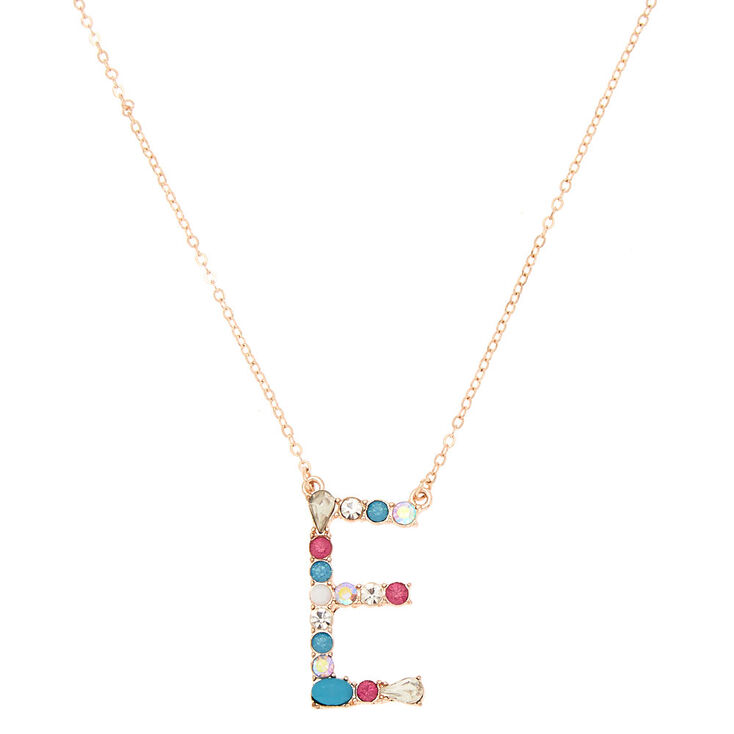 Embellished Long Initial Pendant Necklace - E,