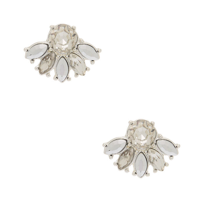 Silver Rhinestone Fan Stud Earrings,