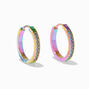Titanium 12MM Rainbow Anodized Crystal Hoop Earrings,