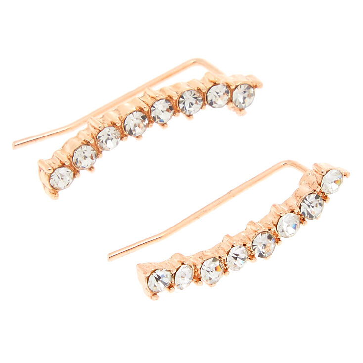 Rose Gold Tone Curved Faux Crystal Bar Ear Crawler,