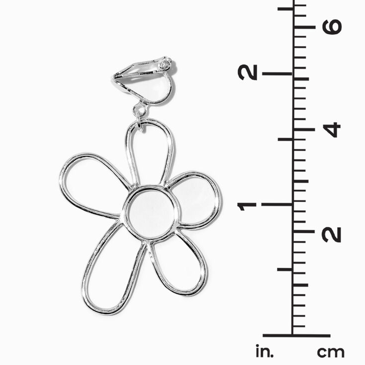 Silver-tone Daisy Outline 1.5&quot; Clip On Drop Earrings,