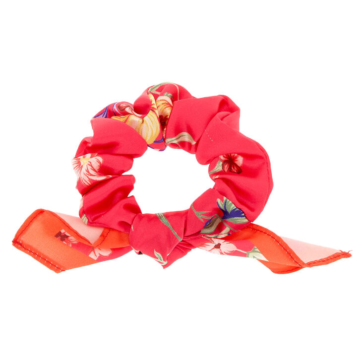 Silk Floral Knotted Bow Hair Scrunchie - Hot Pink,
