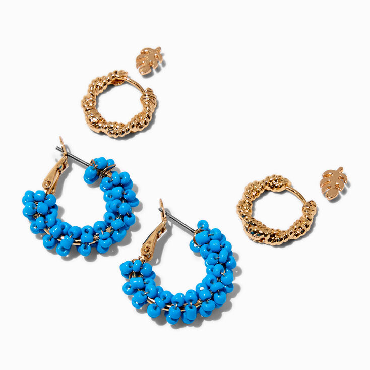 Blue Beaded Hoops Earring Stackables Set - 3 Pack,