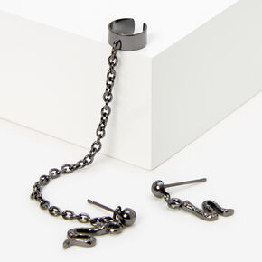 Hematite Snake Cuff Connector Earrings,