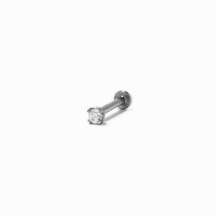 Silver-tone Stainless Steel Cubic Zirconia 20G Threadless Nose Stud,