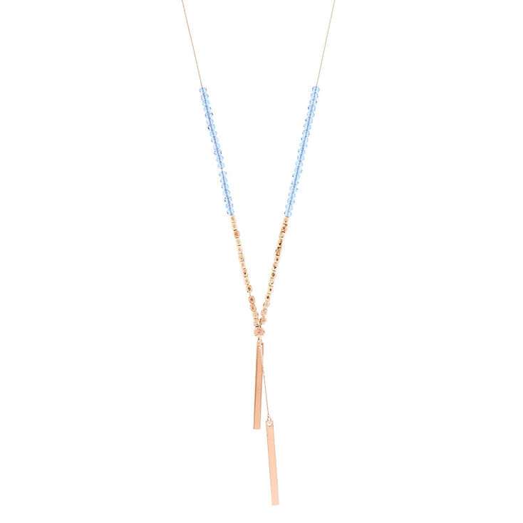 Rose Gold Beaded Slider Pendant Necklace - Blue,