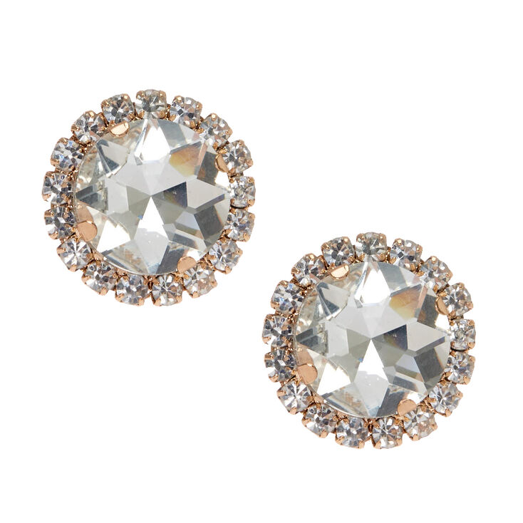 Rose Gold-Tone Pave Halo Stud Earrings,