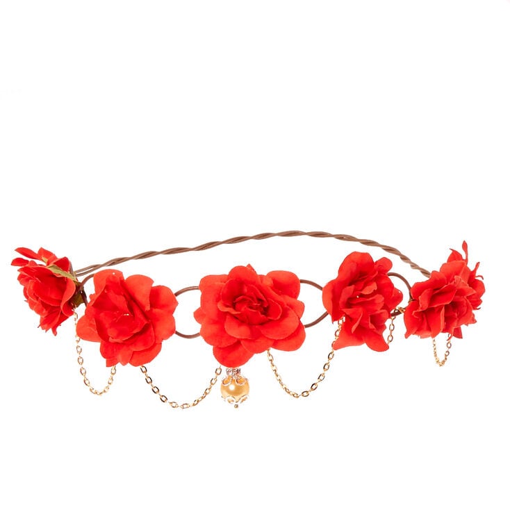 Gold Chain Flower Crown Headwrap - Red,