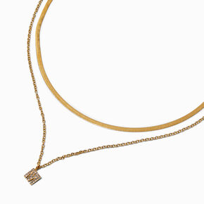 Gold-tone Stainless Steel Cubic Zirconia Initial Pendant Multi-Stand Necklace - M,