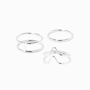Silver Geometric Midi Rings - 3 Pack,