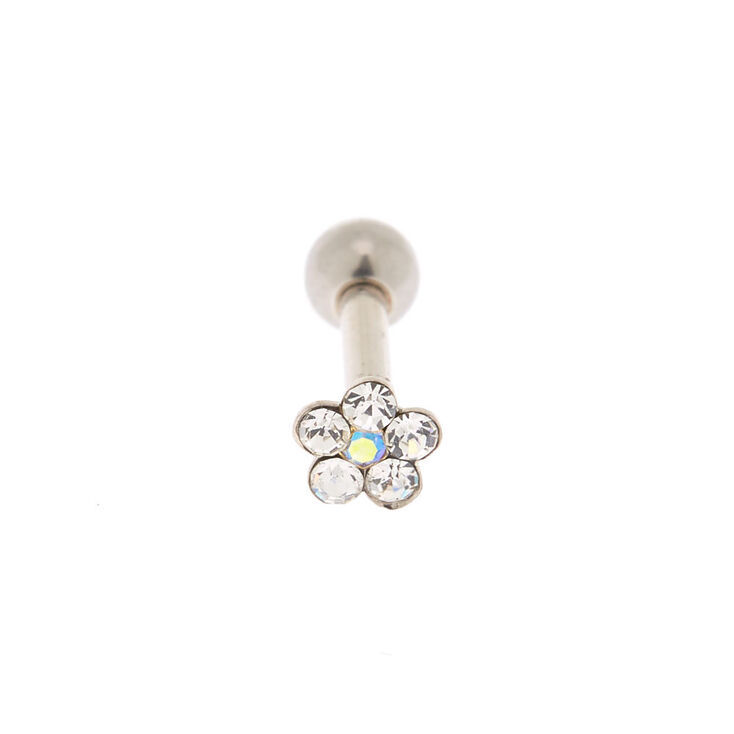 Silver 16G Iridescent Flower Tragus Stud Earring,