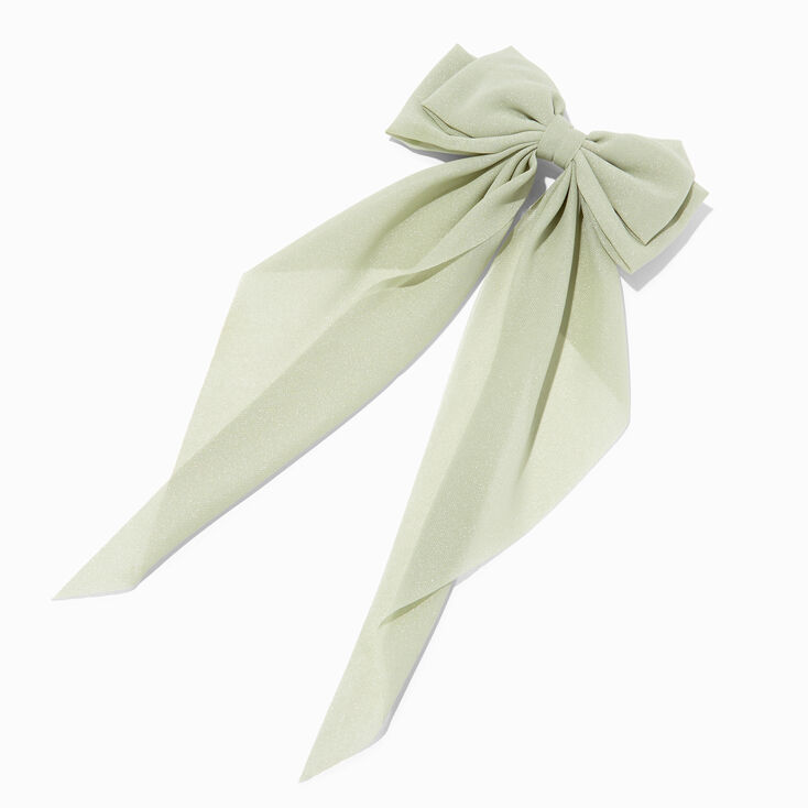 Sage Green Sheer Long Tail Bow Hair Clip,